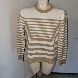 Michael Kors Womens L Striped Metallic gold Knit Sweater Top Long Sleeve holiday